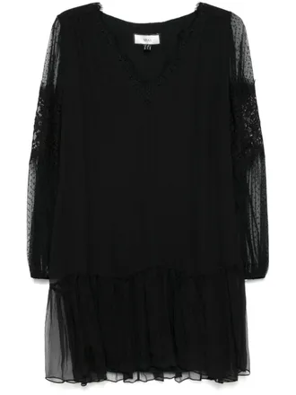 Nissa semi sheer-sleeve mini dress - women - Silk/Polyamide/Viscose - 36 - Black