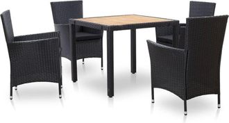 vidaXL Vidaxl - Set De Comedor De Jard&iacute;n 5 Pzas Y Cojines Rat&aacute;n Sint&eacute;tico Negro