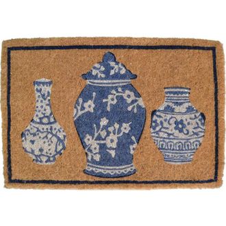 Imports Decor Ginger Jar Pattern Coir Door Mat, Handwoven Outdoor Entry Mat with Anti-Slip Backing