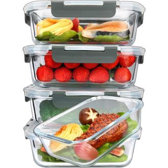 OEM Juego De 5 Recipientes Para Alimentos, Vidrio Borosilicato De 1040 Ml, Tapa Herm&eacute;tica, Junta De Silicona, Aptos Para Microondas, Para La Preparaci&oacute;n D