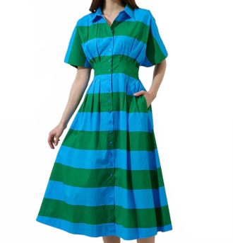 Sugarlips Breezy Striped Shirt Dress In Blue And Green