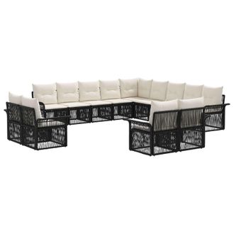 vidaXL Conjunto De Sof&aacute;s De Jard&iacute;n 13 Pcs Negro Y Blanco Crema Vidaxl