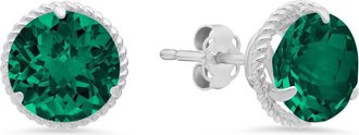 MAX + STONE 14k White Gold Roped Halo Round-Cut Gemstone Stud Earrings (8mm)