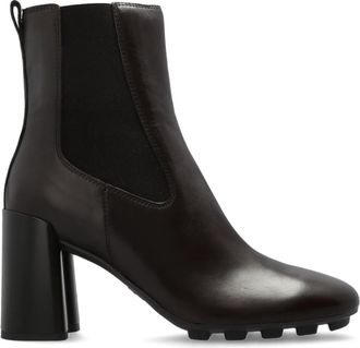 Hogan Leren enkellaarzen met hakken - Dames - Laarzen met Hak - Bruin - 41 EU - Leer - Schoenen