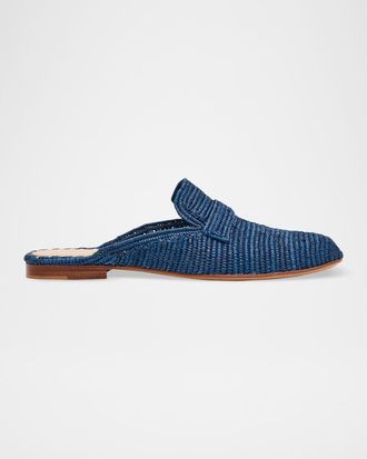 Carrie Forbes Tapa Woven Raffia Loafer Mules
