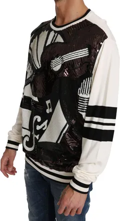 Dolce & Gabbana White Jazz Sequined Guitar Pullover Top Mens Sweater
