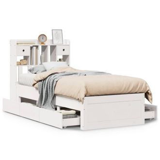 Berkfield Home Bookcase Bed Frame White 75x190 cm Small Single Solid Wood Pine