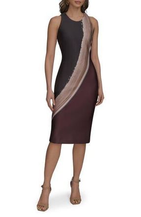 DKNY Placed Print Sleeveless Sheath Dress in Chocolate Plum Multi at Nordstrom Rack, Size 2