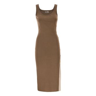 Elisabetta Franchi Kleedjes, Dames, Bruin, M, Gebreide jurk met glanzende viscose banden