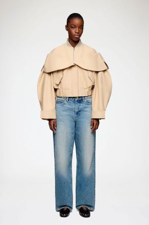 Ganni Warm Sand Bomber in Beige Cotton - Size 34 Organic