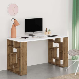 Decortie Labirent Modern Desk with Bookshelf Legs 137cm in Dark Brown | Size: 1 Pack