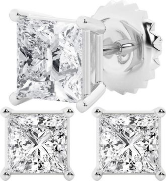 Grown Brilliance 4 Carat Princess Cut Lab Grown Diamond Stud Earrings in 14K White Gold, G-H Color, VS Clarity, Gift Box Included