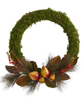 Nearly Natural 22in Pear, Magnolia And Moss Artificial Wreath