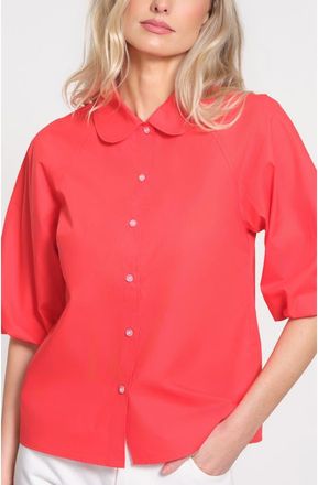 Isaac Mizrahi New York Puff Sleeve Cotton Shirt in Red at Nordstrom, Size X-Small