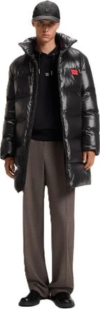 HUGO BOSS Mens Magnus Solid Patterned Zipped Pocket Overcoat in Black - Size Medium