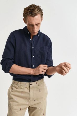 GANT Mens GANT Mens Regular Garment Dyed Linen Shirt - 433 Evening Blue - Navy - Size: 42/Regular