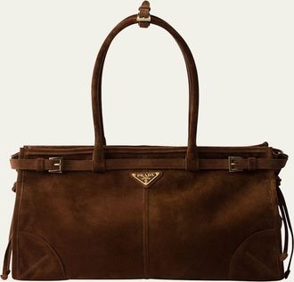 Prada Buckle Suede Top-Handle Bag