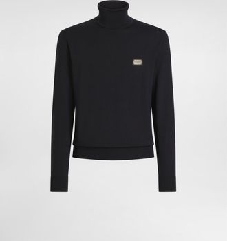 Dolce & Gabbana Wool Turtle-neck Sweater With Branded Tag - Man Sweaters And Cardigans Blue Wool 44