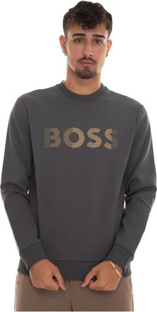 HUGO BOSS Crewneck Sweatshirt met Maxi Logo - Heren - Sweatshirts - Grijs - S - Katoen - Hoodies & sweatvesten