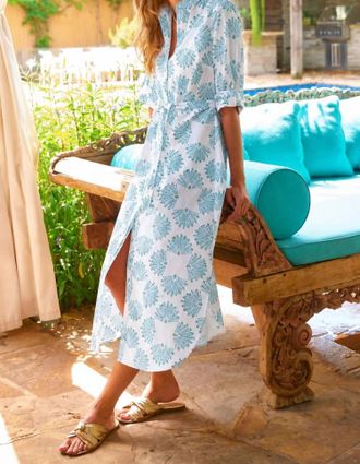 Finley Long Alex Shirtdress In Turquoise & Gold