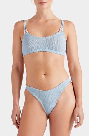 Hunza G Cassie Beaded Two-Piece Swimsuit in Metallic Ice Blue at Nordstrom