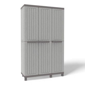 Terry Escobero Alto Con Estantes Regulables En Pl&aacute;stico Gris Efecto Madera Tres Puertas 102 Cm De Ancho Apertura Hasta 180 Grados