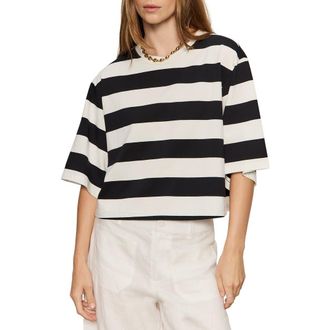 Sanctuary Belle Stripe Organic Cotton Top in Ivory/Black at Nordstrom, Size X-Large