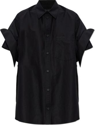 Balenciaga Logo Shirt - Dames - Overhemden - Zwart - 2XS - Katoen - Overhemden