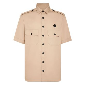Philipp Plein Military Shirt SS Gothic Plein - Heren - Korte mouwen Overhemden - Beige - XS - Katoen - Overhemden