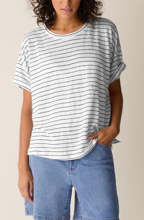 Eileen Fisher Boxy Stripe Organic Linen T-Shirt in White/Black at Nordstrom, Size Xx-Small