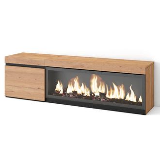 Skraut Home Mueble tv efecto madera roble 158x35x45cm chimenea efecto fuego