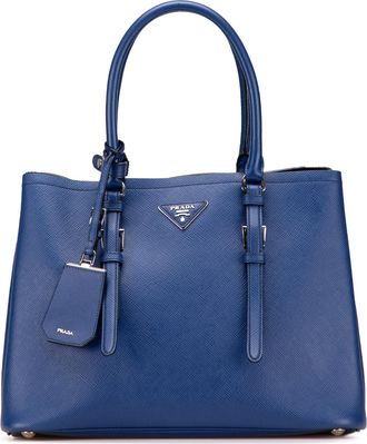Prada Pre-owned Womens Galleria Tote Double Handle Bag - Medium Blue Leather - One Size