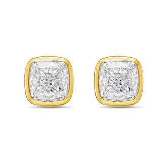 Diana M. Jewels 14KT YELLOW GOLD LAB GROWN CUSHION CUT STUDS IN A BEZEL SETTING WEIGHING 8.00 CTS TW
