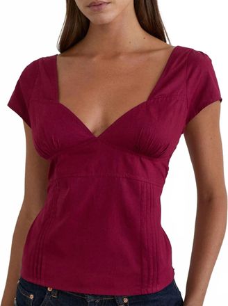 Motel Rocks Uliva Cap Sleeve Corset Top In Poplin Burgundy