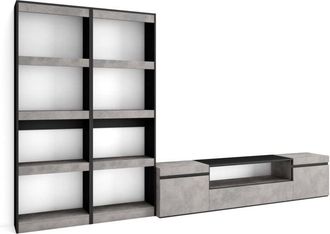 Skraut Home Mobile Soggiorno tv, Parete Attrezzata Soggiorno, 320x186x35cm, Per tv fino a 80, Set di mobili, Stile moderno, Grigio Cemento - Skraut Home