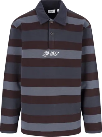Off-white Stroke Multicolor Striped Long-Sleeve Cotton Polo Shirt