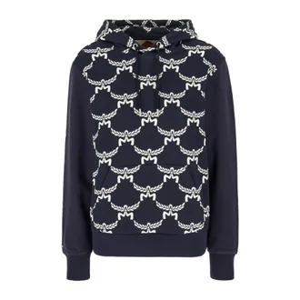 MCM Hoodies, female, Blue, Size: XL Printed Cotton Hoodie