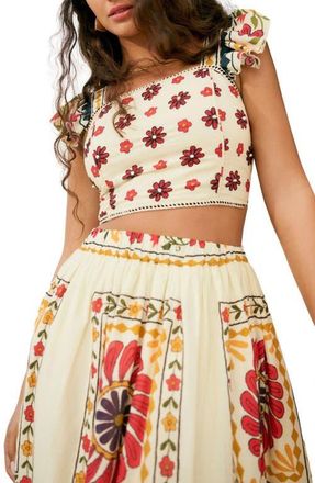 Next Floral Square Neck Cotton Crop Top in Neutral at Nordstrom, Size 6 Us