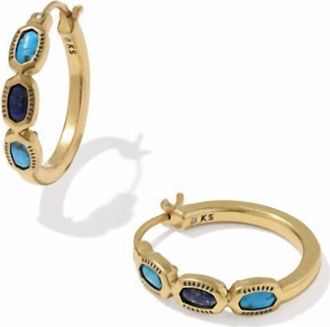 Kendra Scott Womens Mini Elisa Hoop Earrings In Vintage Gold Blue Mix