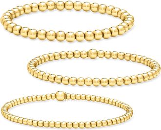 RS Pure by Ross-Simons Italian 18kt Gold Vermeil Jewelry Set: 3 3-5mm Bead Stretch Bracelets