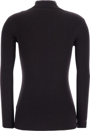 Elisabetta Franchi Womens Sweater With High Collar And Ajour Details Brown Tech Fabric Tops Top