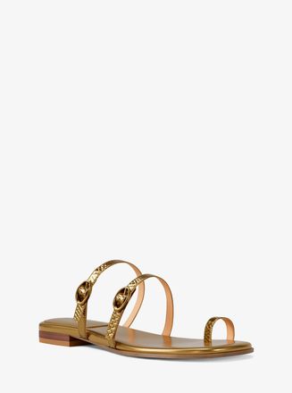Michael Kors Kya Metallic Snake Embossed Leather Flat Sandal