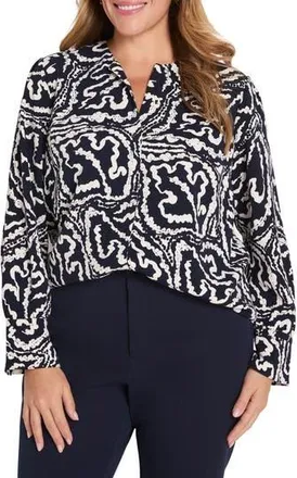 Nic+Zoe Leaf Print Crepe Top in Indigo Multi at Nordstrom Rack, Size 1 X