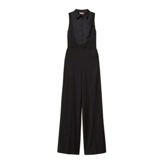 Twinset Jumpsuits, female, Black, Size: M Tuxedo Jumpsuit with Satin Details