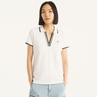 Nautica Womens Sustainably Crafted Ocean Split-Neck Polo