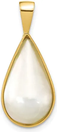 Diamond2Deal 14k Yellow Gold 10x18mm White Teardrop Saltwater Mabe Pearl Pendant