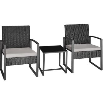 TecTake Juego de rat&aacute;n 3 piezas, mesa de cristal, 41x41x39cm, gris claro/negro