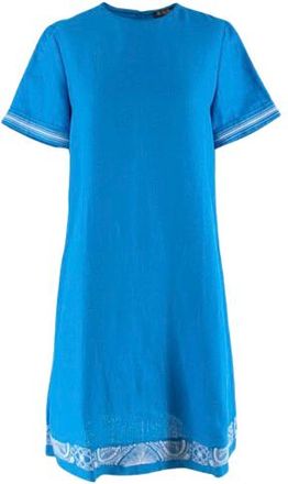 Loro Piana Blue flax embroidered hem shift dress Size XS
