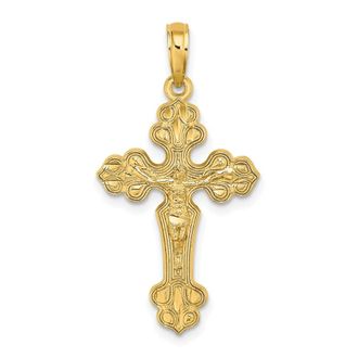 Diamond2Deal 14k Yellow Gold Diamond-Cut Crucifix W Fancy Tips Charm