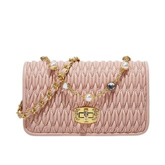 Generic Quilted Crossbody Bags for Women Leather Ladies Shoulder Bags Chain Purses and Handbags Small Evening Satchel (Pink)